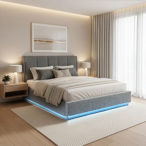Cama tapizado LED Tröstiar con somier abatible 140x200cm - Antracita [en.casa]