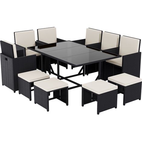 Cuba Rattan Garden Furniture 10 Seater Folding Dining Set Outdoor Table & Chairs, Black-No-Cover (1/5)