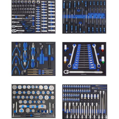 Profi Werkzeugeinlagen 520x400mm für Werkstattwagen Chrom Vanadium Stahl Werkzeugset 286 tlg. Blau (1/5)