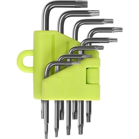 Clés Torx Coudée, Kit de 8 Pièces Clés Allen Torx, Tournevis Etoile T5 T6 T7 T8 T9 T10 T15 T20, Ensembles de Clés Outillage à Main Clés Hexagonales Torx (1/4)