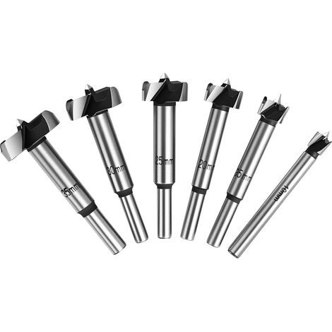 Set di punte Forstner Flintronic per legno, punte forestali, 6 pezzi (10/15/20/25/30/35 mm), punta da trapano per legno in lega di alta qualità con gambo rotondo per forare legno e compensato. (1/5)