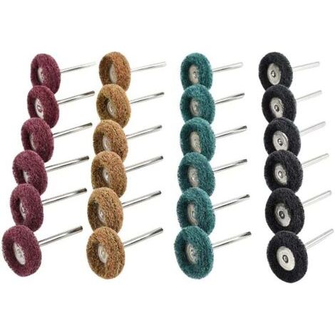 Lot de 40 disques de polissage abrasifs de 25 mm, accessoires de polissage pour outils rotatifs Dremel – Marron grain 80/vert 150/rouge grain 240/noir grain 300, tampon à récurer et tige en métal