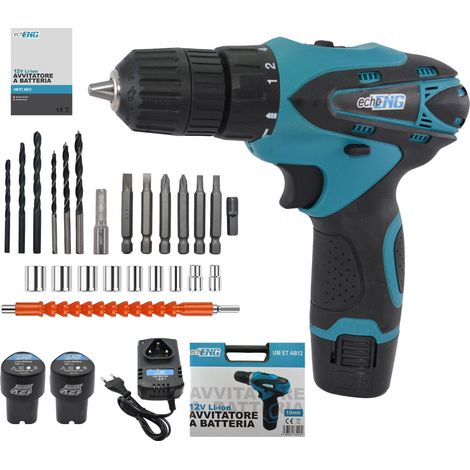 Trapano avvitatore a batteria 12V valigetta 24 accessori 2 batterie e caricatore (1/5)