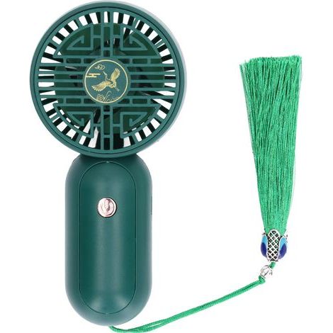 Ventilateur portable rechargeable USB, mini ventilateur à piles avec cordon vert, idéal pour les sports de plein air et les voyages d'été. (1/5)