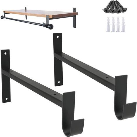 Set of 2 wardrobe rail brackets, sturdy shelf brackets, wall brackets for wardrobe rails, black, 30 cm (1/5)