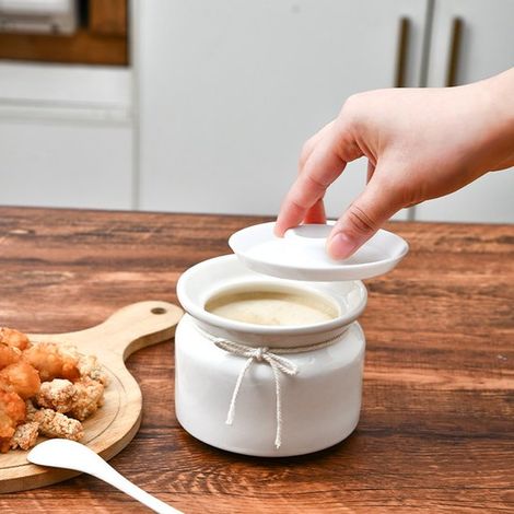 Keramiktopf, Topf zur Aufbewahrung von Schmalz, Zuckerdose mit Deckel, Topf für Küchenkräuter, geeignet zur Aufbewahrung von Zucker, Mehl und Gewürzen (1/5)
