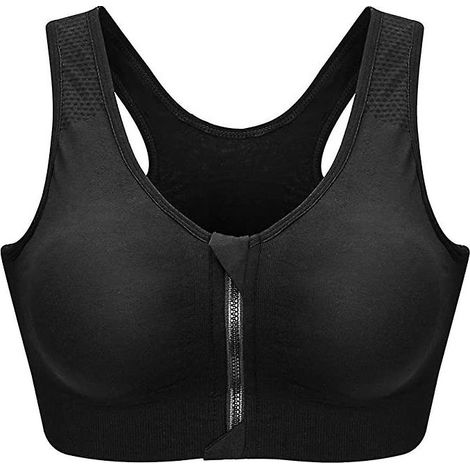 Soutien-gorge sport femme zippé, brassière fitness à fermeture éclair, soutien renforcé, noir, taille M, lot de 2, idéal gym et running. (1/4)