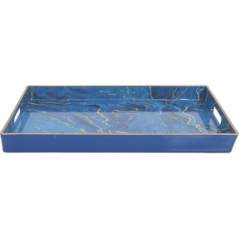Plateau Décoratif Rectangulaire Solide et Stable en Plastique Bleu avec Poignées Style Moderne et Élégant Cuisine et Salle de Bain'-'- (1/5)