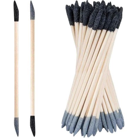 Lot de 50 bâtonnets de ponçage à double extrémité, pour ponçage fin et précis, pour espaces restreints, modèles en plastique et bois, grain 150/280, 5,5 x 0,2 pouces (1/5)
