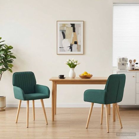 Lot de 2 chaises de salle à manger en tissu vert foncé avec accoudoirs - PANGIVO (1/5)