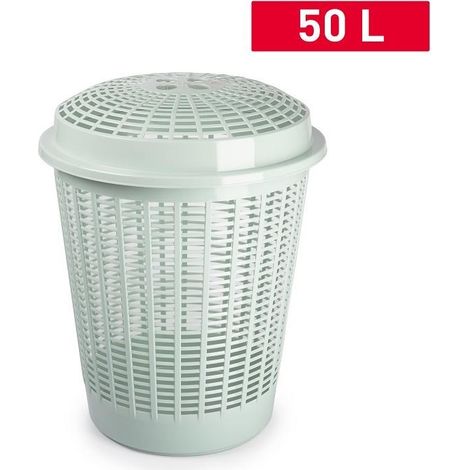 Cesta Portabiancheria Cestone Forato in Plastica Verde Acqua 50 Litri (1/2)