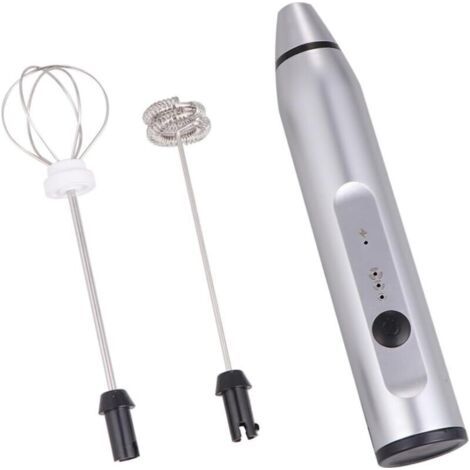 1 x Machine à lait Mousseur à lait portatif Petit mélangeur Mélangeur Mélangeur à œufs à boire Lumière LED Appareils de cuisine Batteur à main Fouet Agitateur à œufs Argent (1/4)