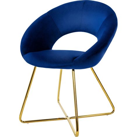 ML-Design Esszimmerstuhl aus Samt, Blau, Wohnzimmerstuhl mit runder Rückenlehne, Polsterstuhl mit goldene Metallbeine, Ergonomische Sessel für Esstisch, Küchenstuhl, Schalenstuhl, Schminktisch Stuhl