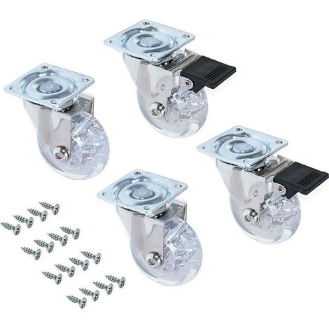 Lot de 4 roulettes Slip transparente avec platine de montage, diamètre 50mm (1/3)