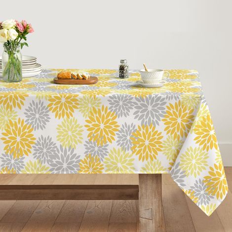 Tischdecke Blumen Gelb/Grau 140x160 cm, Rechteckig, Fleckschutz, Polyester