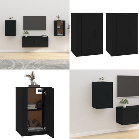 Meubles TV muraux 2 pcs Noir 40x34,5x60 cm - Meuble Tv Mural - Meuble Tv Moderne - Meuble Tv Suspendu - Armoire Murale - Étagère Murale - Home & Living (1/5)