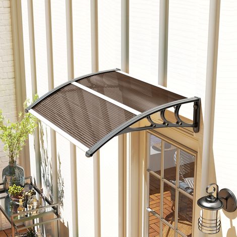 Tenda da sole esterna per porte e finestre 75x100 cm, resistente a sole e pioggia, con supporto in lega di alluminio, colore marrone.