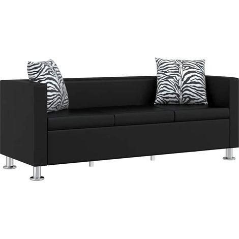 Canapé  Sofa à 3 places cuir artificiel noir (1/5)