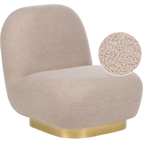 Sillón glamuroso art deco base dorada tapicería tela bouclé beige Loviisa