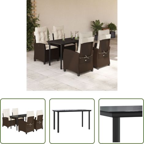 Gartentisch - 5-tlg. Garten-Essgruppe mit Kissen Braun Poly Rattan (1/5)