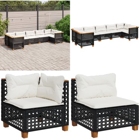 Salon de jardin 7 pcs avec coussins noir résine tressée - Salon De Jardin - Meuble De Jardin - Mobilier Extérieur - Salon D'extérieur - Set De Canapé - Home & Living (1/5)