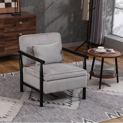 Sillón de acento tapizado en terciopelo gris claro con cojín lumbar y almacenamiento (1/5)