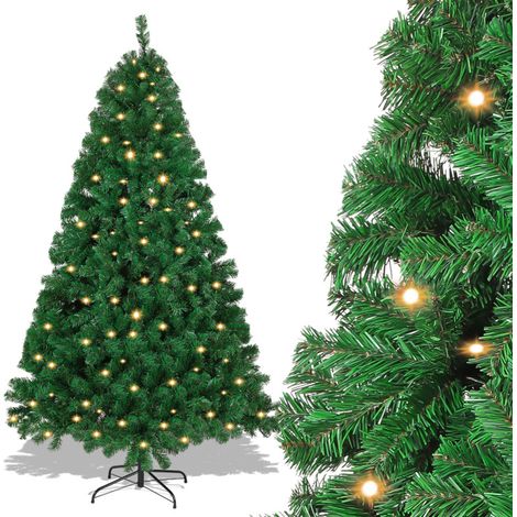 SWANEW 150cm Albero di Natale artificiale da con illuminazione, 8 modalità di illuminazione con supporto in metallo, albero di Natale in PVC per decorazioni natalizie (1/5)