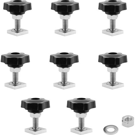 8Pcs M8x35mm Adaptateur T-Track, embouts de rail de toit,8PCS Vis Coulissantes en T avec Écrous Étoile m8 et Rondelle D'écrou,Porte-Bagages de Toit, Rainure en T, Outil de Fixation (1/5)