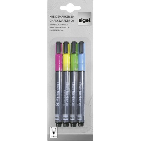 Sigel BA179 BA179 Marqueur craie bleu, jaune, vert, rose 1 mm, 2 mm D313052 (1/2)