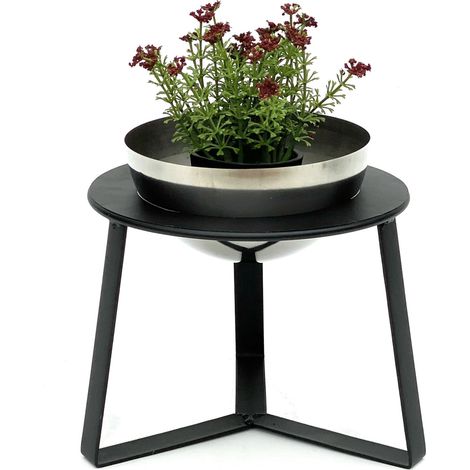 DanDiBo Blumenhocker Metall mit Topf Schwarz Silber 18 cm Blumenständer 96091 S Blumensäule Modern Pflanzenständer Pflanzenhocker (1/5)