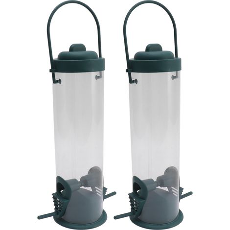 Set aus 2 Vogelfutterhäuschen aus Kunststoff, transparentes Hängefutterhäuschen für Finken, Gartendekoration mit 2 Ventilen und 2 Öffnungen. (1/5)