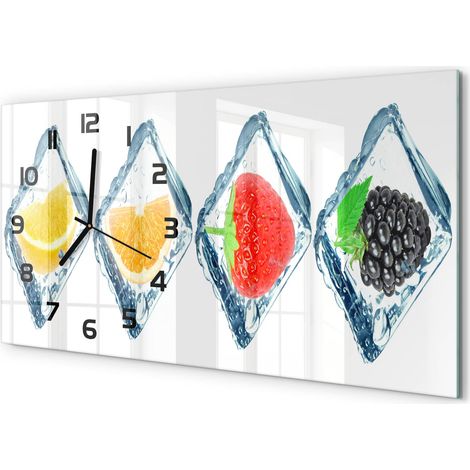Horloge Murale Panoramique Artistique 60x30 cm Verre Trempé Design Original Fruits en cubes (1/5)