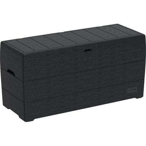 Duramax Cedargrain Durabox 270 litri, contenitore per mobili da giardino in plastica per esterni con coperchio chiudibile, con ruote e maniglie, Grigio scuro (1/4)