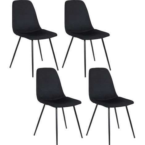 Lot de 4 Chaises - HOME DECO FACTORY - Gulia - Velours Côtelé - Noir (1/5)