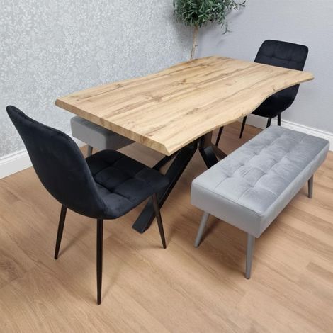 Kosy Koala Dining Table Set With 2 Black Velvet Chairs And 2 Grey Velvet Benches Dining Room Furniture