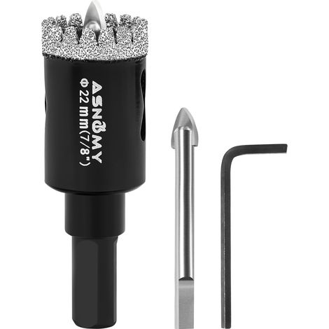 Scie Cloche Diamantée de 22 mm avec Mèche Pilote, Foret Trépan Diamanté Denté, Scie Cloche Diamant pour carrelage, Verre, porcelaine, pierre de granit (1/5)