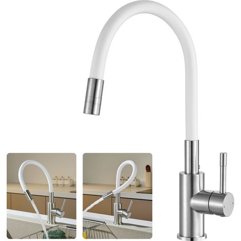 CECIPA MAX flexible Küchenarmatur mit 2 Strahlarten, Hochdruck flexibler Wasserhahn, 360° Drehbar Einhandmischer für die Küche, Weiß