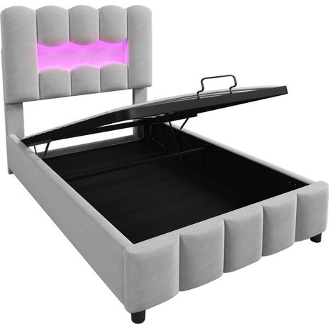 Letto contenitore 90 x 200 cm in velluto grigio con luci LED e testiera regolabile MODENUIT (1/5)