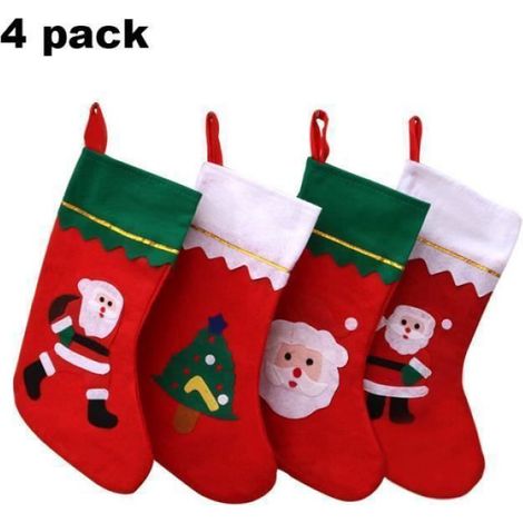 Chaussette De Noel - Tissu Non Tissé - Pour Cheminée Arbre Vitrine - Lot De 4 (1/4)