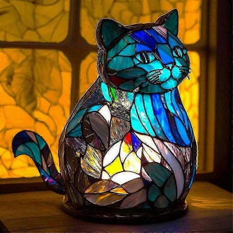 Lampe de table en résine colorée, veilleuse animalière.cats (1/5)