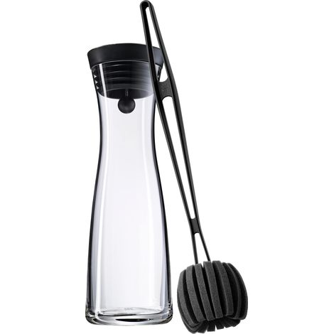 Carafe à eau 1 l avec brosse de nettoyage, en verre couvercle, couvercle silicone, fermeture CloseUp.