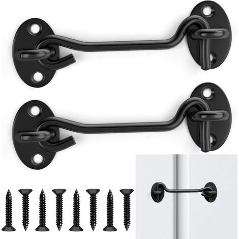 Crochet Porte, Lot de 2 Crochets et Loquets à Œillet, 4 inch Crochets de Porte de Grange, Crochet Cabine en Acier Inoxydable avec Vis de Montage pour Utilisation en Extérieur, Loquet (1/5)