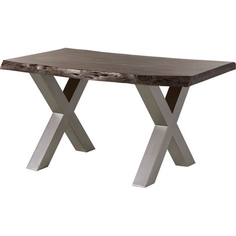 Table à manger 160x90 en bois d'acacia gris taupe mat pieds en X gris FREEFORM 5