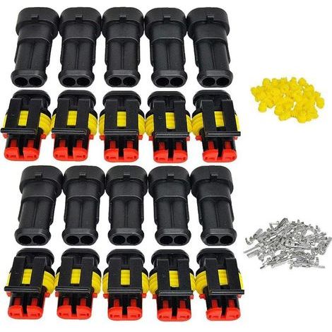 Imperméable à l'eau Connecteur 12V, Connecteur étanche électrique Prise Mâle et Femelle 1,5 mm Terminaux,Fil électrique Connecteur(2 Pin 10 Pack) (1/3)