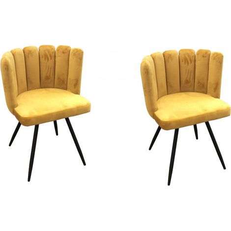 Lot de 2 Chaises Rondes en Velours L 53 x P 51 x H 80 cm Jaune 4 Pieds en Métal - Livraison gratuite (1/5)