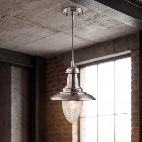 Pendelleuchte Maritim 18 cm breit H: max. 95 cm in Silber E27 Glas Metall Hängeleuchte Küche