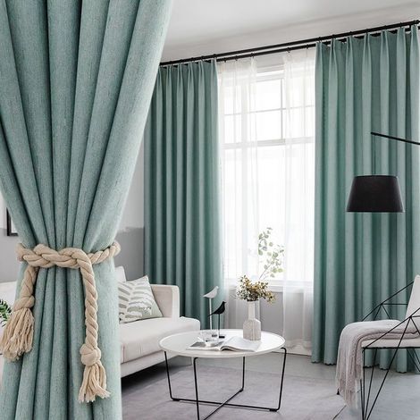 Rideaux occultants en lin gris rose pour salon, chambre à coucher, cuisine, rideaux personnalisés, taille sarcelle, couleur : 1 pièce W150 x H200, bleu sarcelle
