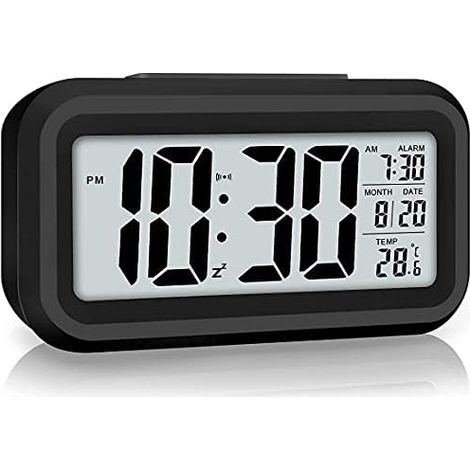 Digital Alarm Clock, LED Digital Clock with Temperature Display, Portable Mirror Alarm with 2 Alarms, Battery Operated, Light Control (1/5)