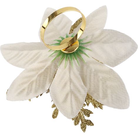 Lot de 1 rond de serviette de Noël, fleur en tissu doré, anneau de serviette, bague de serviette (1/5)