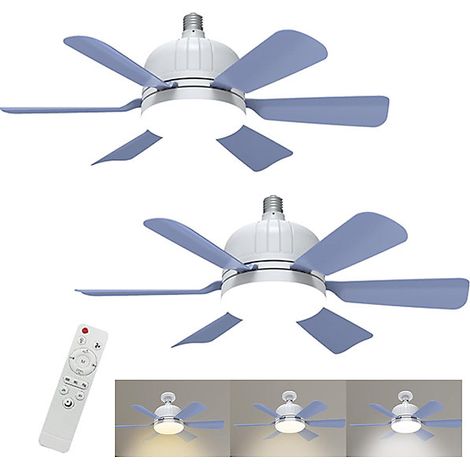 Ventilateur de plafond 46 cm avec éclairage (3000K/4500K/6000K), 3 vitesses, Chambre ou bureau, Sans socle, Lot de 2 (1/5)
